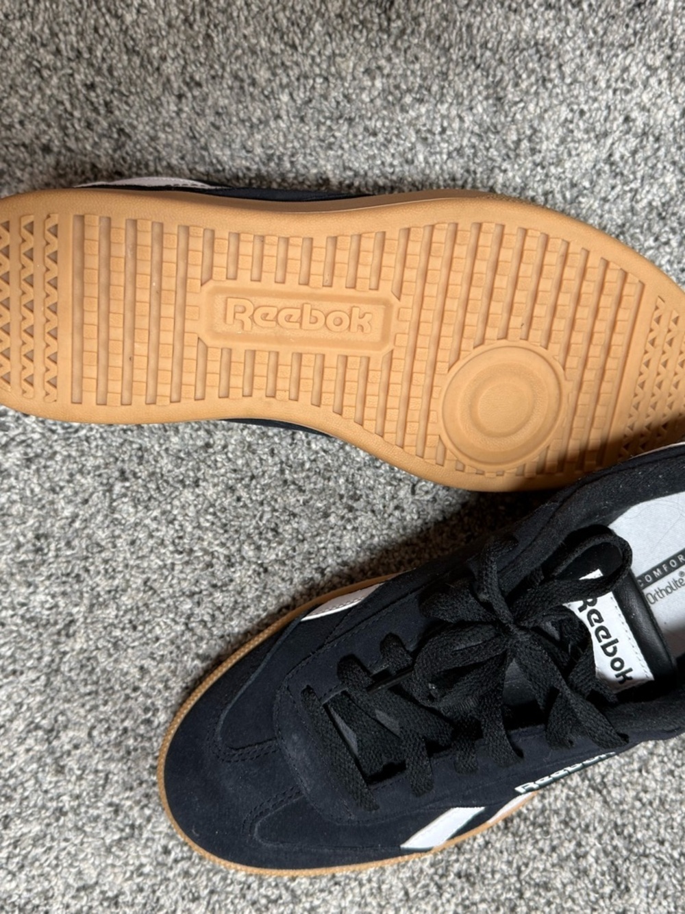 Reebok Men's Black & White Suede Low-Top Sneakers with Gum Sole - Picture 5 of 6